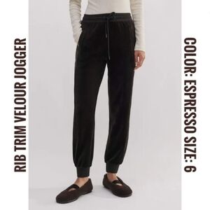 ME+EM Stretch Velour Joggers Rib Trim Thick Espresso Brown Size 6 Women's